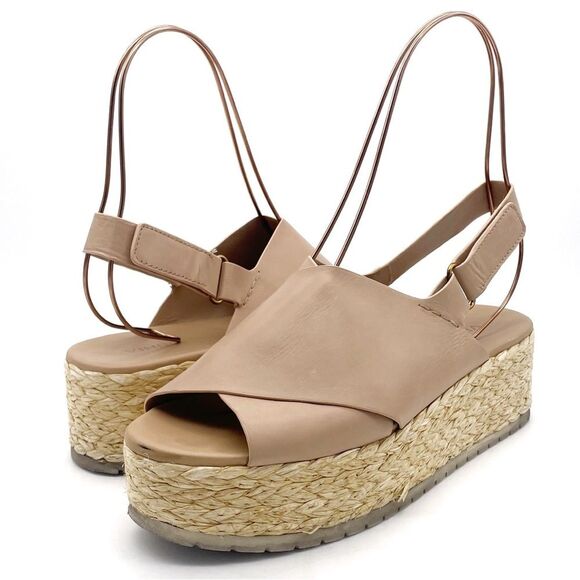 Vince Jesson Platform Sandals Nude Taupe Leather Cross Strap Flatform Size 8 - Picture 3 of 16